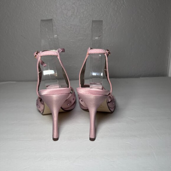 Nina Pink Pearl Rose Satin High Heels Strappy Rhinestone Embellished - Picture 8 of 11